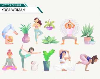 Yoga clipart Digital Art Digital Stickers Mindfulness Yoga gift Sport woman instant download