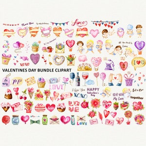 Valentines Clipart Bundles Aquarela Valentine Clip Art Cupido Coração ilustrações clipart de casamento Download instantâneo Uso comercial ok