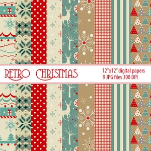 Christmas Retro Digital Paper Christmas Printable Paper Christmas Digital Paper pack Christmas