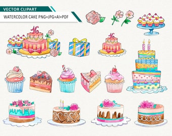 watercolor birthday cake clipart cupcake vector clip art dessert bakery clip art commercial use OK