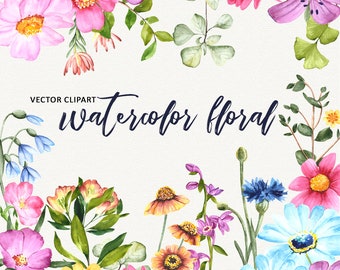 Watercolor floral clipart Vector flowers clip art for commercial use! watercolor digital graphics