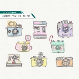 Câmera aquarela câmera retro Câmeras vetor clipart uso comercial ok