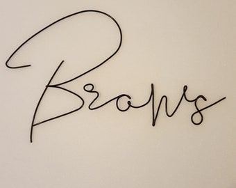Wire Word Wall Art Decoration, BROWS, Floating 3d Design, Handmade, Gift, Modern Style script Font. Eyelash Beauty