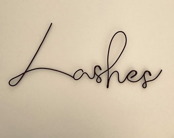Wire Word Wall Art Decoration, LASHES, Floating 3d Design, Handmade, Gift, Modern Style script Font. Eyelash Beauty