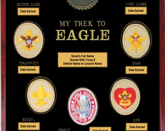 My Trek to Eagle Plaque, Eagle Scout Gift, Boy Scout Court of Honor Gift, Rank Patch Plaque, Boy Scout, Eagle Scout Plaque