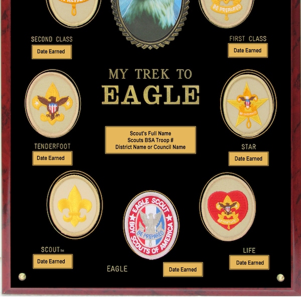 My Trek to Eagle Plaque, Eagle Scout Gift, Boy Scout Court of Honor Gift, Rank Patch Plaque, Boy Scout, Eagle Scout Plaque