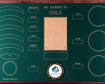 Journey to Gold Plaque for Current Bridge Patches, Genuine Walnut Plaque! Gold Award Ceremony Gift, Girl Scout Patch Plaque - Scout Gift