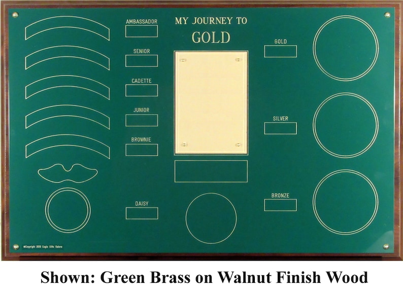 Journey to Gold Plaque for Bridge Patches, Gold Award Ceremony Gift Girl Scout Patch Plaque - Scout Gift Scout Brag Plaque image 1