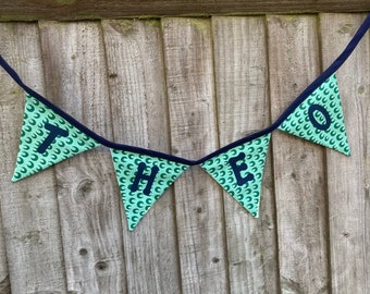 Handmade Dino print bunting, bedroom decoration, nursery bunting, personalised bunting