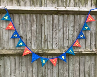 Happy Birthday Bunting, Birthday Celebration banner, Colourful Birthday bunting, Bright colours, Handmade bunting