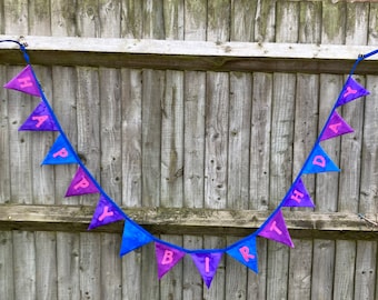 Happy Birthday Bunting, Birthday Celebration banner, Colourful bunting, Bright colours, Handmade bunting, reusable bunting, eco friendly