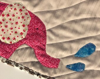 Quilted Elephant Animal Placemat, 100% cotton, handmade and unique.
