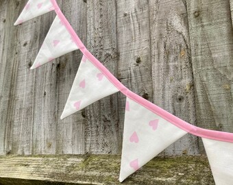 Heart Bunting, valentines, galentines, banner, Pink and white, Handmade, reusable, eco friendly