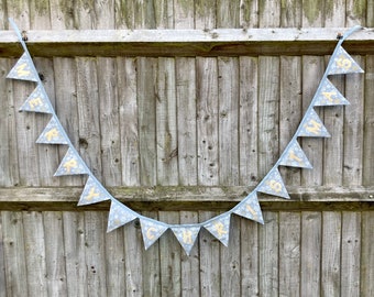 Merry Christmas Bunting, Christmas banner, Christmas decoration, cotton fabric, silver, white, gold