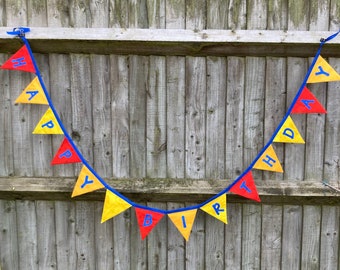 Happy Birthday Bunting, Birthday Celebration banner, Colourful bunting, Bright colours, Handmade bunting, reusable bunting, eco friendly