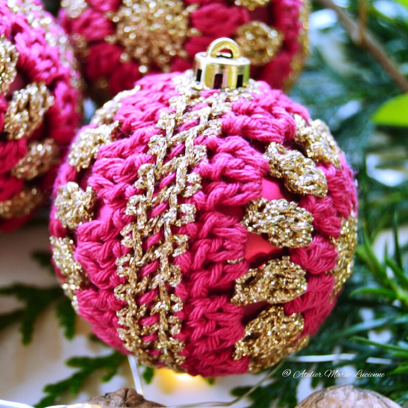 Gehaakte kerstballen kerstboom ballen set van 3 goud roze Etsy