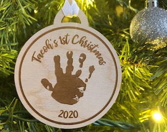 Handprint Ornament, Footprint, Custom wooden ornament, Christmas, Baby’s first Christmas, Ornament, Grandparent gift, Baby's First ornament