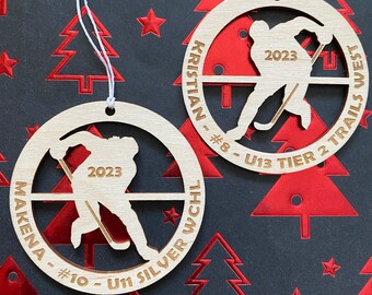Custom Hockey Ornament, customized wooden hockey, Personalized hockey ornament, custom engraved ornament, team gift, hockey player gift