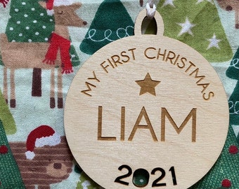 Baby’s First Christmas Ornament, Custom Name Ornament, Personalized Ornament Customized Ornament, Wooden Christmas Ornament, Stocking Tag