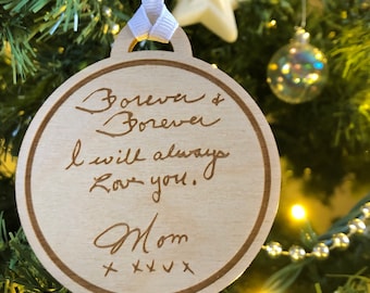 Handwriting Ornament, Custom Wooden Christmas Ornament, Custom Handwritten Ornament, Memorial Ornament, in memory of ornament