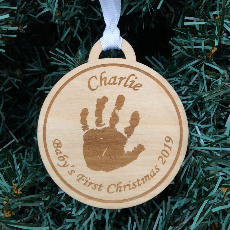 Handprint Ornament Footprint Custom Wooden Ornament Etsy