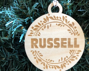 Custom Christmas Ornament, Stocking, Present, Gift, Name, Bag Tag, Wooden, Wood, Laser, Engraved, Holiday, Reusable, Personalized