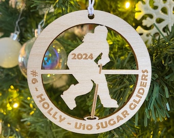 Custom Ringette Ornament, customized wooden ringette, Personalized ringette ornament, custom engraved ornament, team gift, ringette player