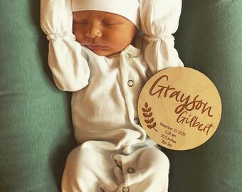 Newborn Name Sign, Baby Name Sign Birth Stats Sign, Birth Announcement, Wooden Name Sign, Birth Statistics, wooden Nursery Decor