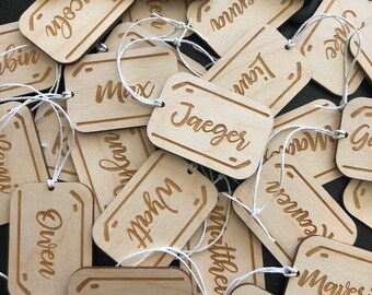 Custom Hockey Christmas Tag, Stocking tag, Present, Gift, Name, Bag Tag, Wooden, Wood, Laser, Engraved, Holiday, Reusable, Sports, Ice Hocke
