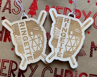 Ringette Ornament, wooden ringette gift, wooden ringette ornament, engraved ornament, team gift, ringette player, ringette team gift, hockey