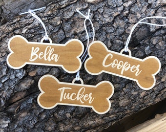 Custom Dog Bone Wooden Name Ornament Puppy Personalized Christmas Ornament Laser Engraved Christmas Tree Wood Decoration