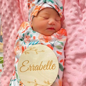 Newborn Name Sign, Baby Name Sign, Newborn Photo Prop, Birth Announcement Sign, Floral Name sign, Hospital picture, Flower announcement sign image 8