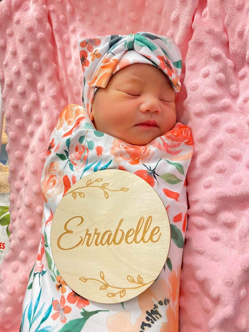 Newborn Name Sign, Baby Name Sign, Newborn Photo Prop, Birth Announcement Sign, Floral Name sign, Hospital picture, Flower announcement sign image 8