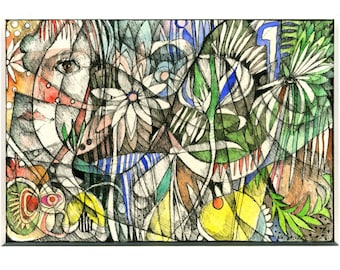 ange attentionné, spécimen unique original, dessin à l'aquarelle, monde magique, pays des merveilles, underlandet, peinture de genre,