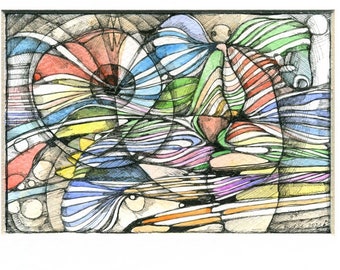 Net, aquarel, originele unieke, handgemaakte kunst, regenboog, compositie, aquarel, vlinders, perhosia, aquarium