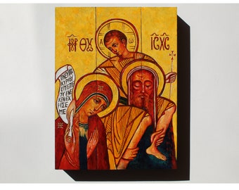 Ikone Heilige Familie , handgemalte Ikone 18 cm x 24 cm, geschriebene Ikone