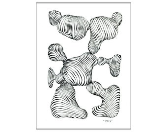 Phénomène de lignes XVIII, art original et fait à la main, dessin au stylo, dessin à l'encre et au stylo, une œuvre d'art, A3