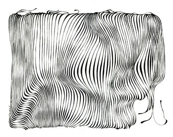 Linea Fenomeno XIII, originale, rete, alghe, arte fatta a mano, disegno a penna, disegno con inchiostro e penna, A3, miniatura contemporanea