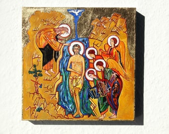 The Baptism of Jesus, hand painted icon, 20 cm x 20 cm, written icon