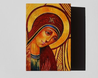 Icona della Madre di Dio, Maria, icona dipinta a mano, 10 cm x 15 cm, Madre di Dio