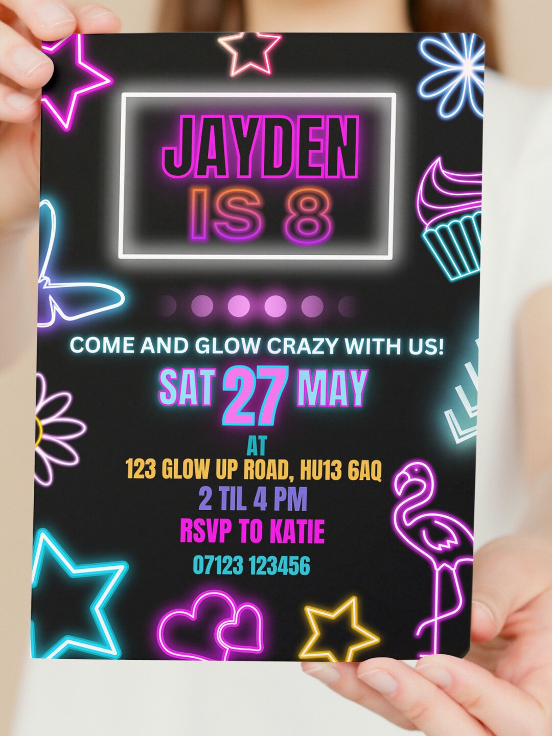 Printed Neon Themed Party Invitations Including Options for - Etsy