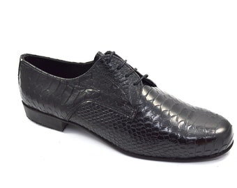 Imagine M-190 Men tango shoes by black faux snake skin leather