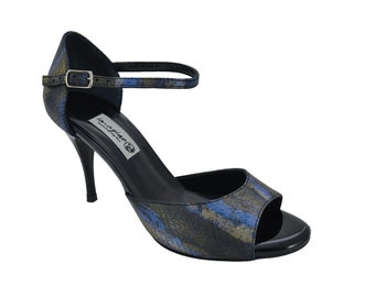 Damen Tango Schuhe, klassisches Modell, offene Spitze, aus mehrfarbigem Schlangenleder