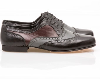 Imagine Men tango shoes, classic Oxford, wingtip model, brogues style in black burgundy and grey leather