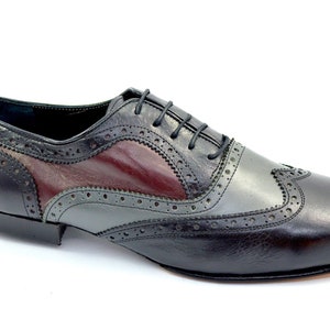 Chaussures de tango Imagine Men, richelieu classique, modèle à bout ailé, style richelieu en cuir noir bordeaux et gris image 2