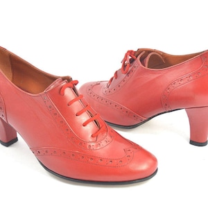 Chaussures de danse tango argentin pour femmes, style oxford, en cuir rouge souple