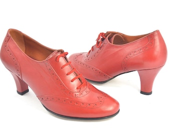 Argentijnse tangodansschoenen voor dames, Oxford-stijl, van zacht rood leer