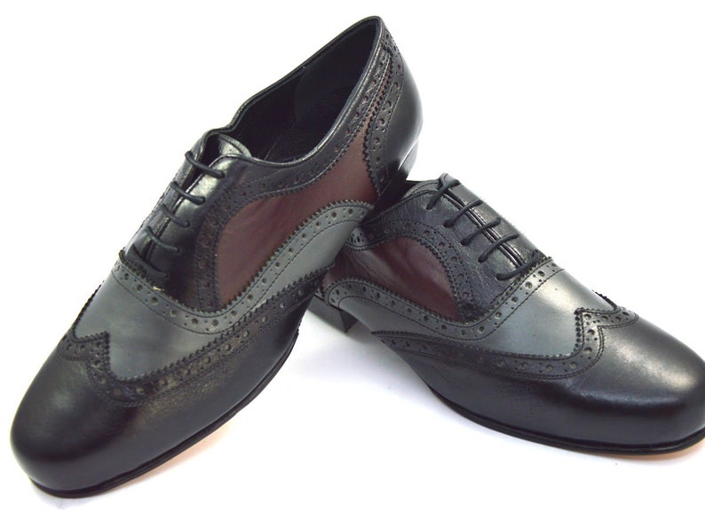Chaussures de tango Imagine Men, richelieu classique, modèle à bout ailé, style richelieu en cuir noir bordeaux et gris image 4