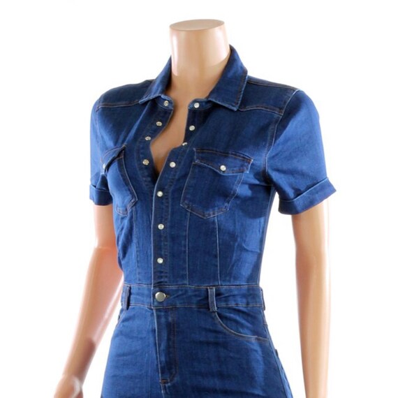 blue denim button romper