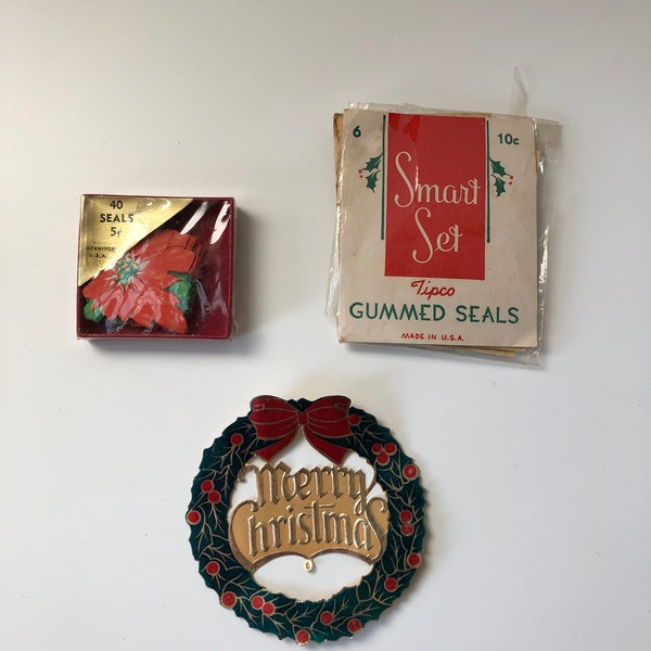 Vintage Christmas Ephemera Set - Stickers and seals from the 1950s